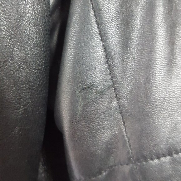 Vintage Boundary Waters Leather Zip Up Over Coat Size Medium Grid Pattern Black - Picture 8 of 9